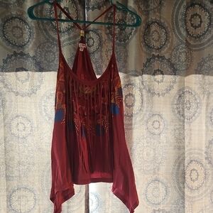 BONGO Burgundy and Blue Fringe Camisole